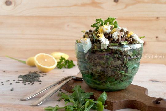 Black lentil salad with goat cheese