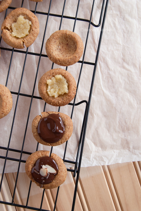 Chocolate almond thumbprint cookies with almond paste