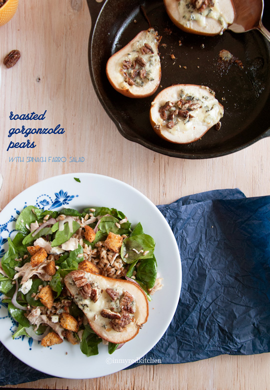 Roasted-gorgonzola-pears-with-farro-salad-4-inmyredkitchen