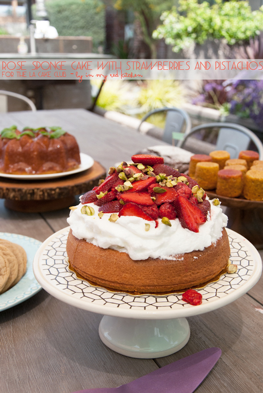 Rose sponge cake with meringue, strawberries, raspberries and pistachios for the LA Cake Club | in my Red Kitchen