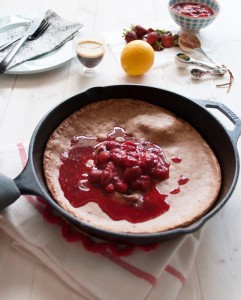 Chocolate Dutch baby pancake with Meyer lemon strawberry sauce | in my Red Kitchen