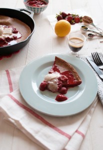 Chocolate Dutch baby pancake with Meyer lemon strawberry sauce | in my Red Kitchen