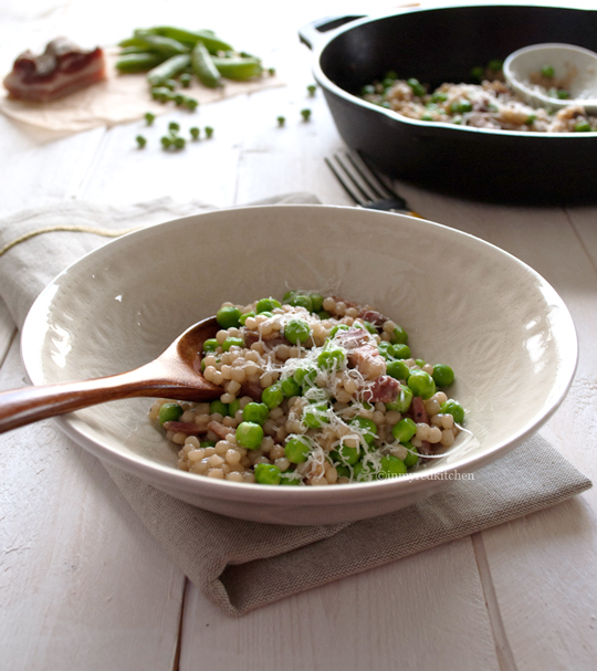 Fregola with fresh peas, pancetta and truffle, the besh comfort food dish EVER! | in my Red Kitchen