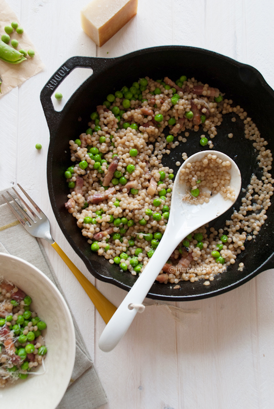 Fregola with fresh peas, pancetta and truffle, the besh comfort food dish EVER! | in my Red Kitchen