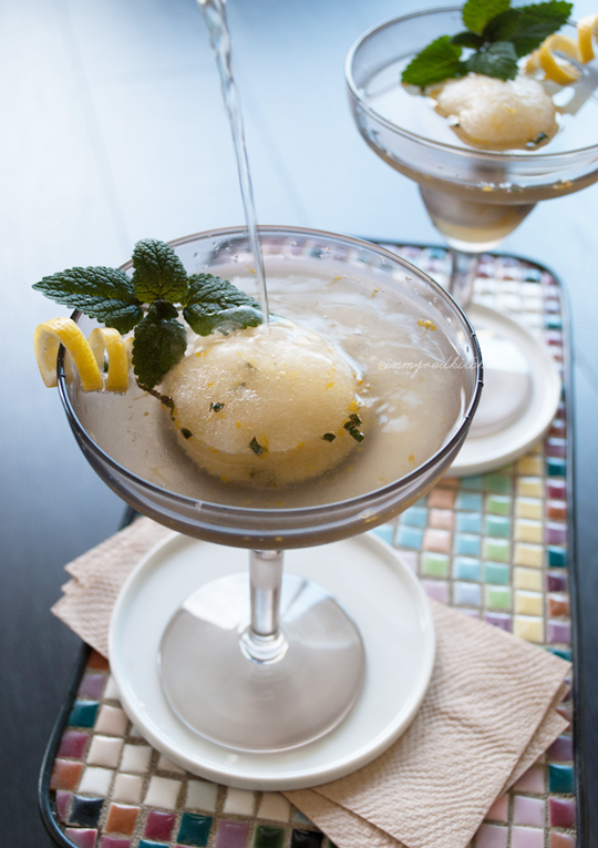 Meyer lemon sorbet prosecco cocktail