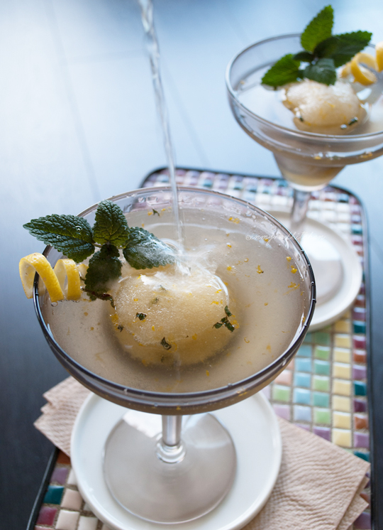 Lemon sorbet prosecco cocktail, yay for summer! | in my Red Kitchen