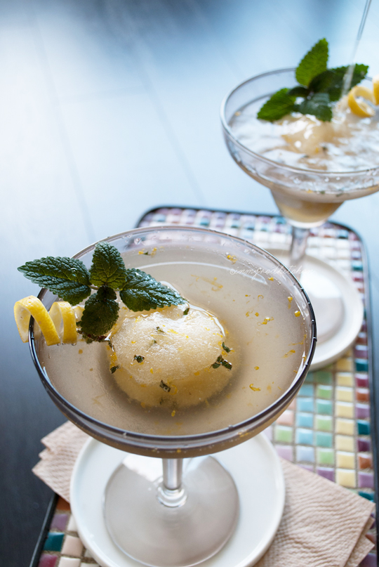 Meyer lemon sorbet prosecco cocktail