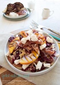 Grilled radicchio salad with prosciutto, goat cheese and sweet nectarines, best combination ever! | in my Red Kitchen