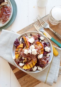 Grilled radicchio salad with prosciutto, goat cheese and sweet nectarines, best combination ever! | in my Red Kitchen