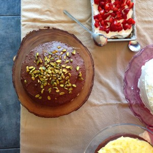 Pistachio cake with chocolate cream for the #LACakeClub | in my Red Kitchen #pistachios #cake #chocolate #losangeles