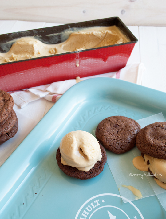 Double chocolate salted caramel ice cream sandwiches