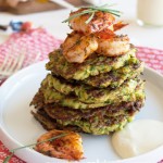 Curried zucchini fritters with spicy shrimp, a balanced and healthy meal! | in my Red Kitchen #glutenfree #zucchini #pancakes #shrimp #paleo