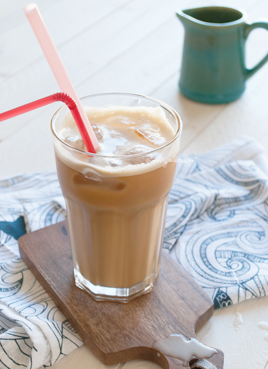 Iced coconut and almond milk latte