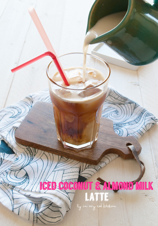 Iced coconut and almond milk latte, with a subtle sweetness of the coconut milk | in my Red Kitchen #coconut #almond #latte #coffee #drink