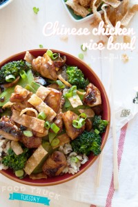 Chinese chicken & rice bowl; quick, easy and full of flavor! | in my Red Kitchen #chiciken #chinesechicken #chicken #hoisin #recipe #rice #stirfry #foodtruck #FoodTruckTuesday
