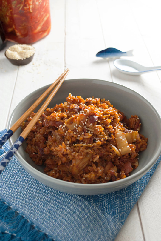 Kimchi fried rice with bacon