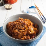 Kimchi fried rice with bacon - an easy and quick meal that's packed with flavor! | in my Red Kitchen #kimchi #korean #bacon #friedrice