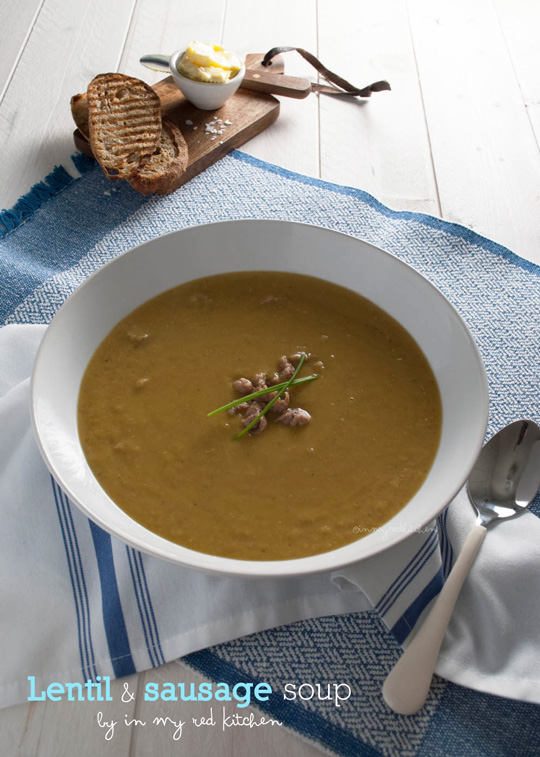 Lentil and sausage soup | in my Red Kitchen #lentilsoup #sausage #soup #lentil #lentils