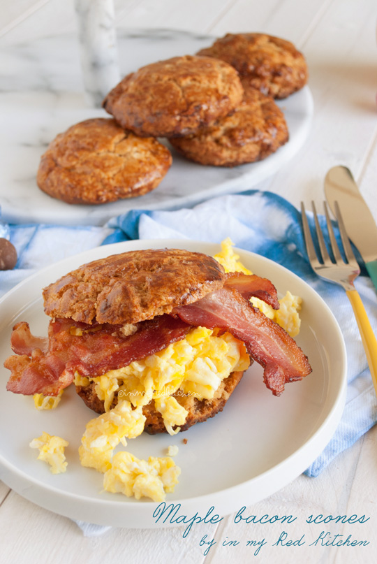 Maple bacon scones are great for Easter brunch! | in my Red Kitchen #bacon #easter #brunch #maple #scones #biscuits