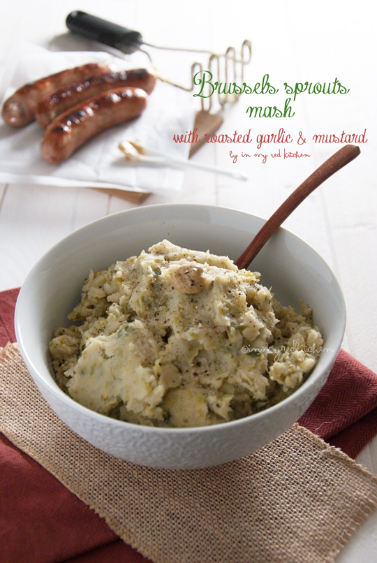 Brussels sprouts mash with roasted garlic and mustard - great side dish for Thanksgiving! | in my Red Kitchen #thanksgiving #recipe #thanksgivingdinner #spruitjesstamppot