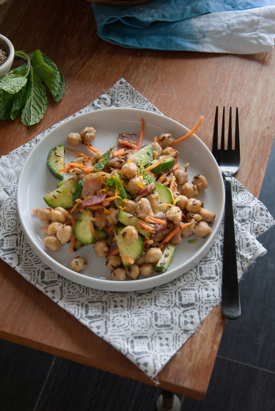 chickpea cumin salad with bacon | in my Red Kitchen #lactation #galactogogues #breastfeeding #salad #chickpeas #chickpea #bacon