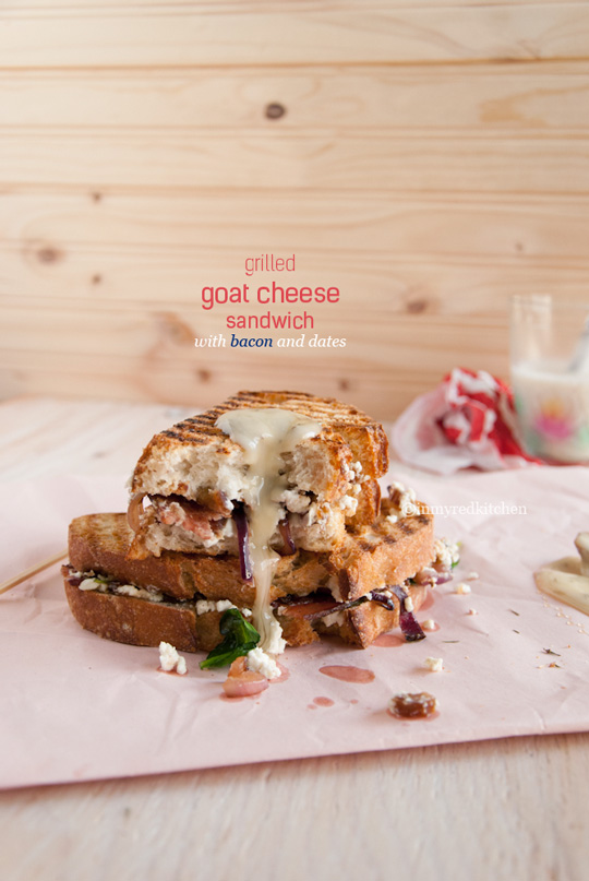 Grilled goat cheese sandwich with bacon and dates - it's a scrumptious sandwich! | in my Red Kitchen