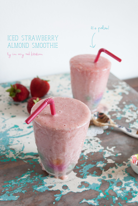 iced strawberry almond smoothie| in my Red Kitchen