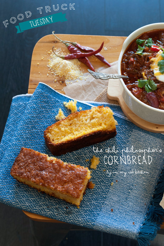 Cornbread recipe from the one and only Chili Philosopher | in my Red Kitchen #foodtrucktuesday #foodtruck #cornbread #corn #bread